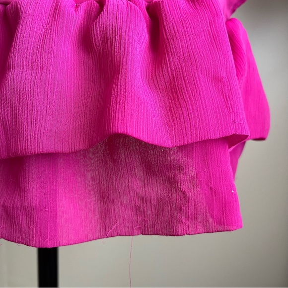 Mandee Sheer Off-Shoulder Ruffle Hem Top Pink Sz L - Picture 6 of 16